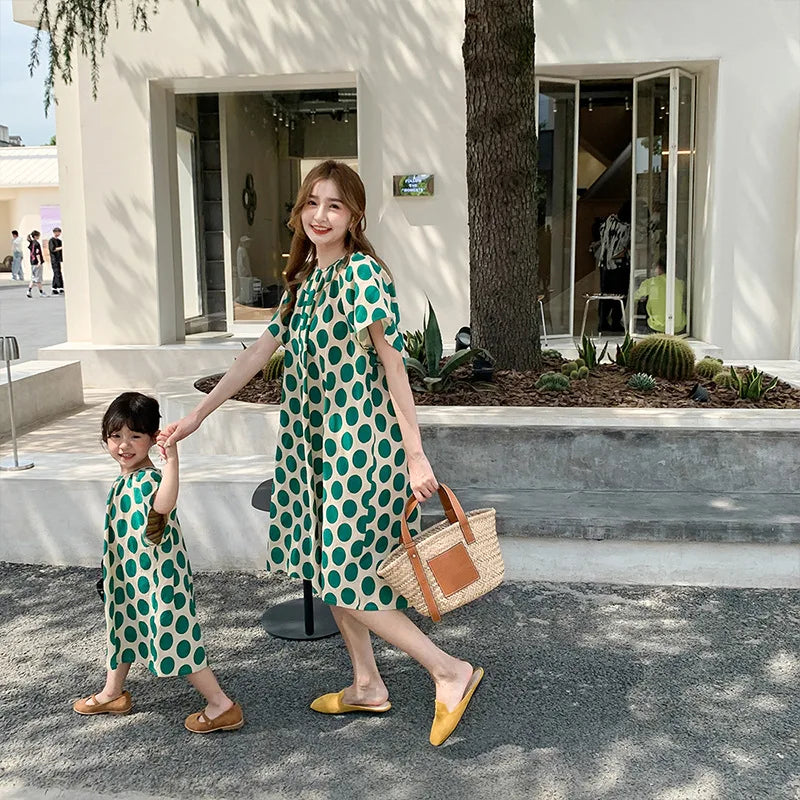 Mom And Daughter Dress Summer Mommy And Daughter Matching Clothes Short Short Sleeve Polka Dot Mommy And Me Same Clothes