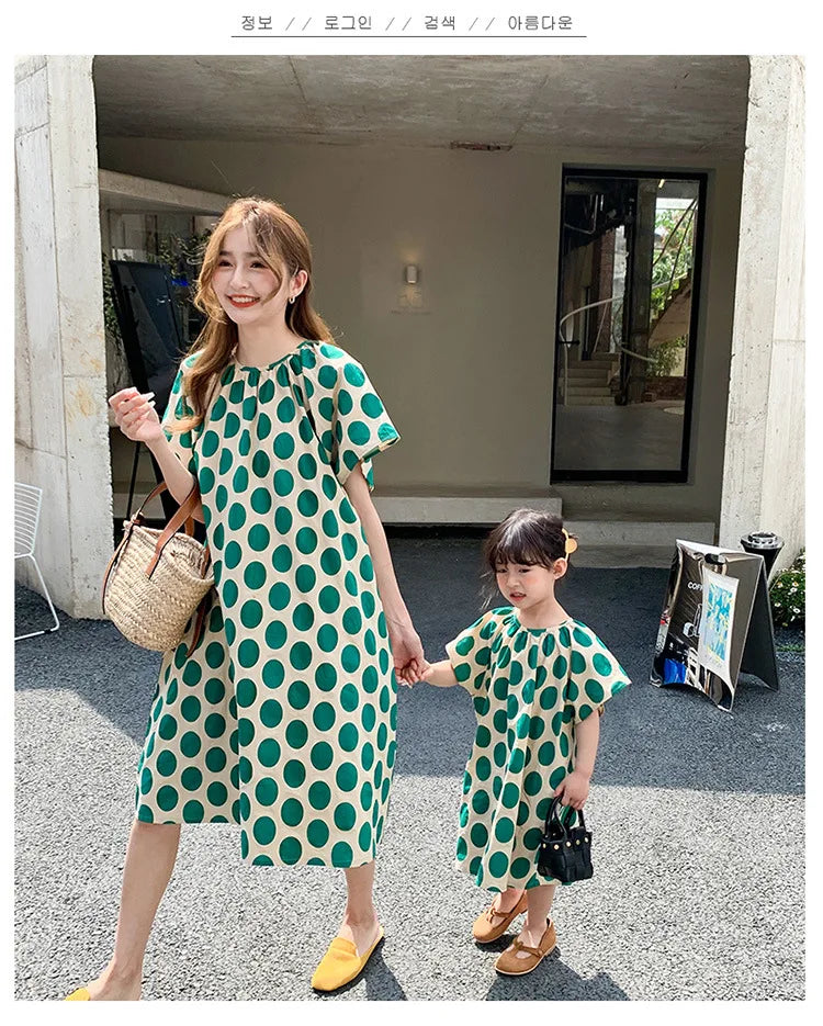 Mom And Daughter Dress Summer Mommy And Daughter Matching Clothes Short Short Sleeve Polka Dot Mommy And Me Same Clothes