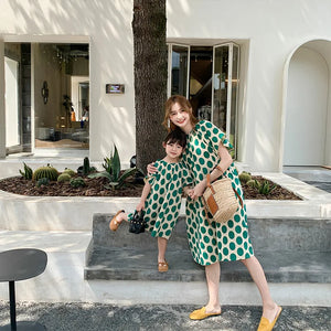 Mom And Daughter Dress Summer Mommy And Daughter Matching Clothes Short Short Sleeve Polka Dot Mommy And Me Same Clothes