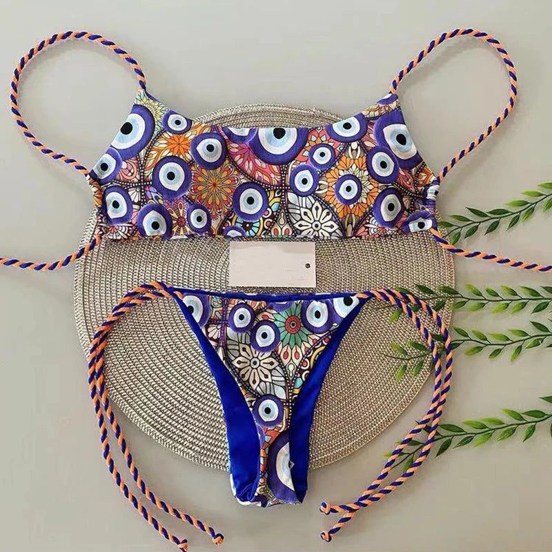 Swimwear Women Cute Heart Print Brazilian Bikini Set Sexy Thong Swimsuit Two Pieces Bathing Suit Women Beach Wear