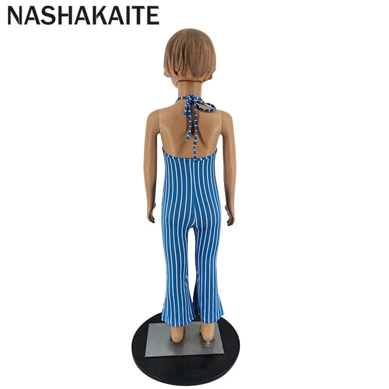 NASHAKAITE Mum And Daughter Clothes Summer Fashion Striped Sexy Sling Jumpsuit Mommy And Me Jumpsuit Family Matching Outfit