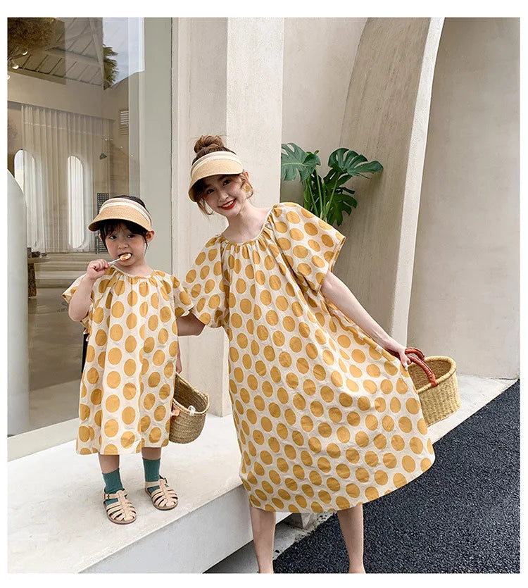 Mom And Daughter Dress Summer Mommy And Daughter Matching Clothes Short Short Sleeve Polka Dot Mommy And Me Same Clothes