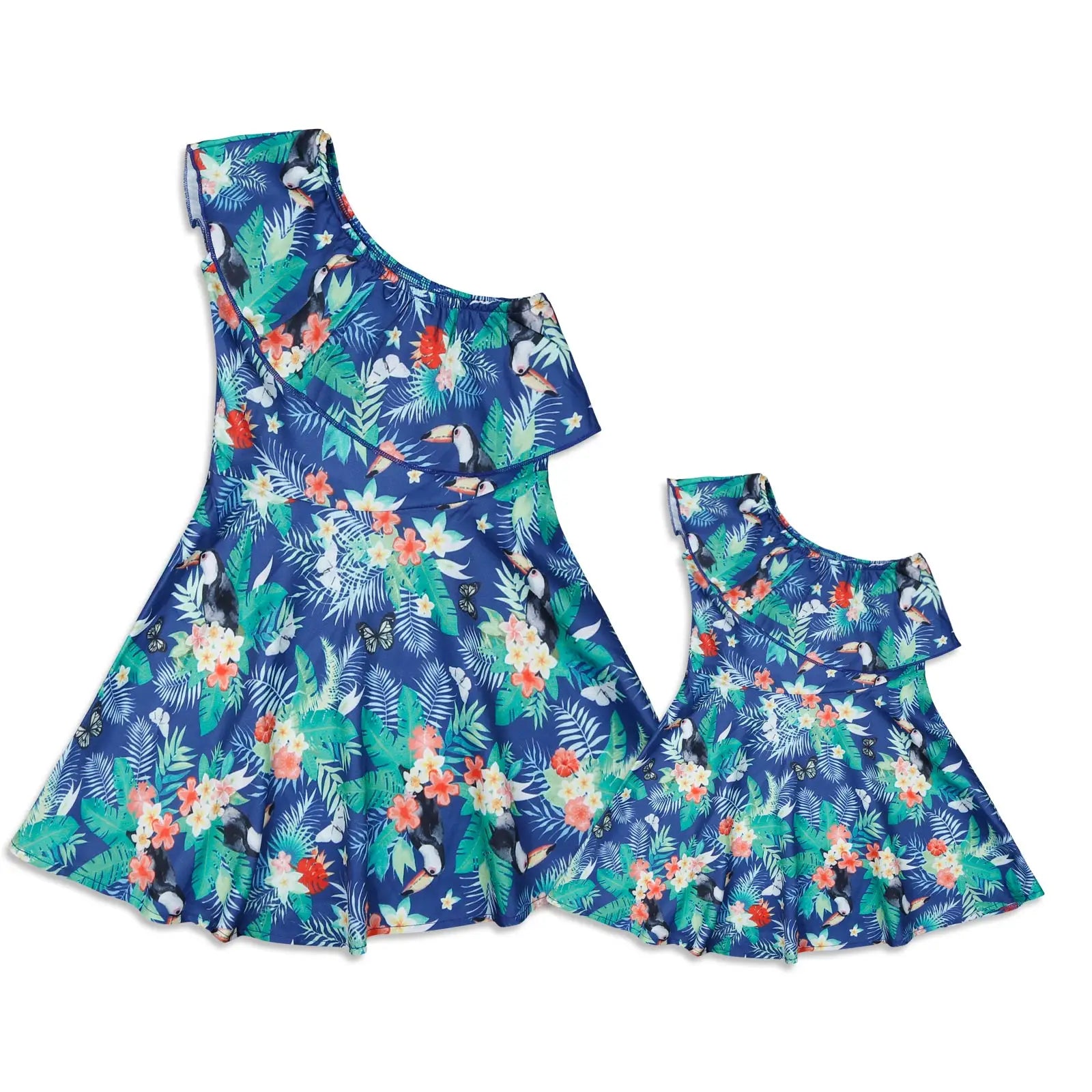 Summer Mom and Daughter Dress Leaf Print One Shoulder Dress Mother Daughter Dresses Mommy and Daughter Matching Clothes