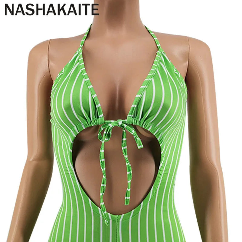 NASHAKAITE Mum And Daughter Clothes Summer Fashion Striped Sexy Sling Jumpsuit Mommy And Me Jumpsuit Family Matching Outfit