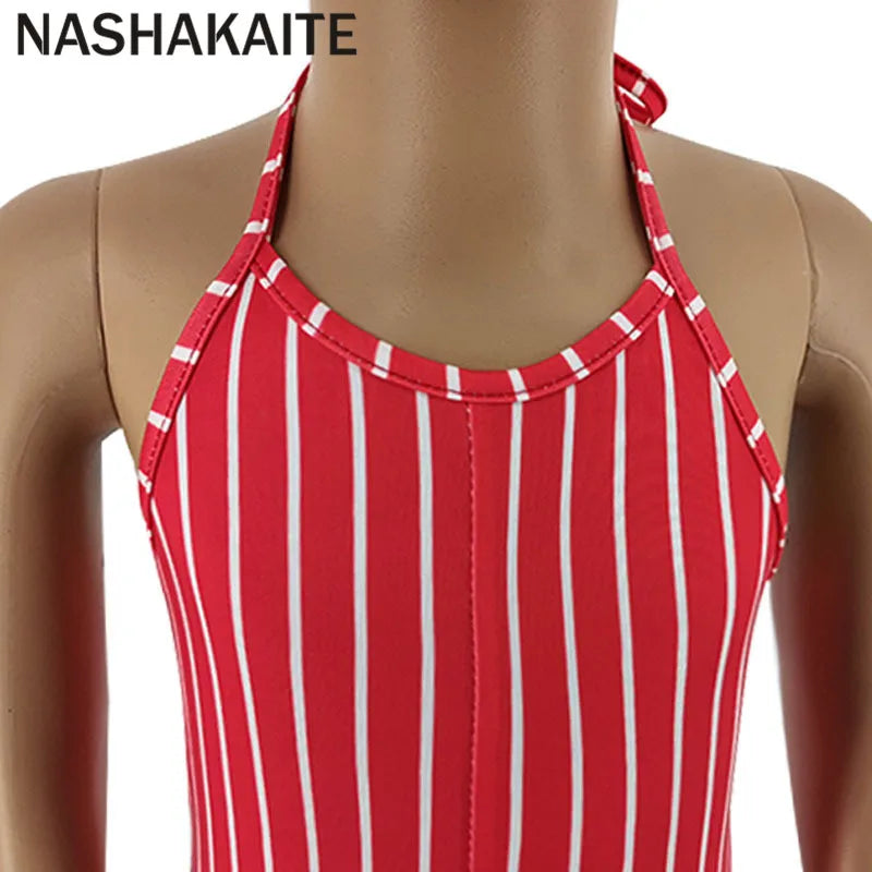 NASHAKAITE Mum And Daughter Clothes Summer Fashion Striped Sexy Sling Jumpsuit Mommy And Me Jumpsuit Family Matching Outfit