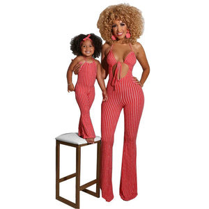 NASHAKAITE Mum And Daughter Clothes Summer Fashion Striped Sexy Sling Jumpsuit Mommy And Me Jumpsuit Family Matching Outfit