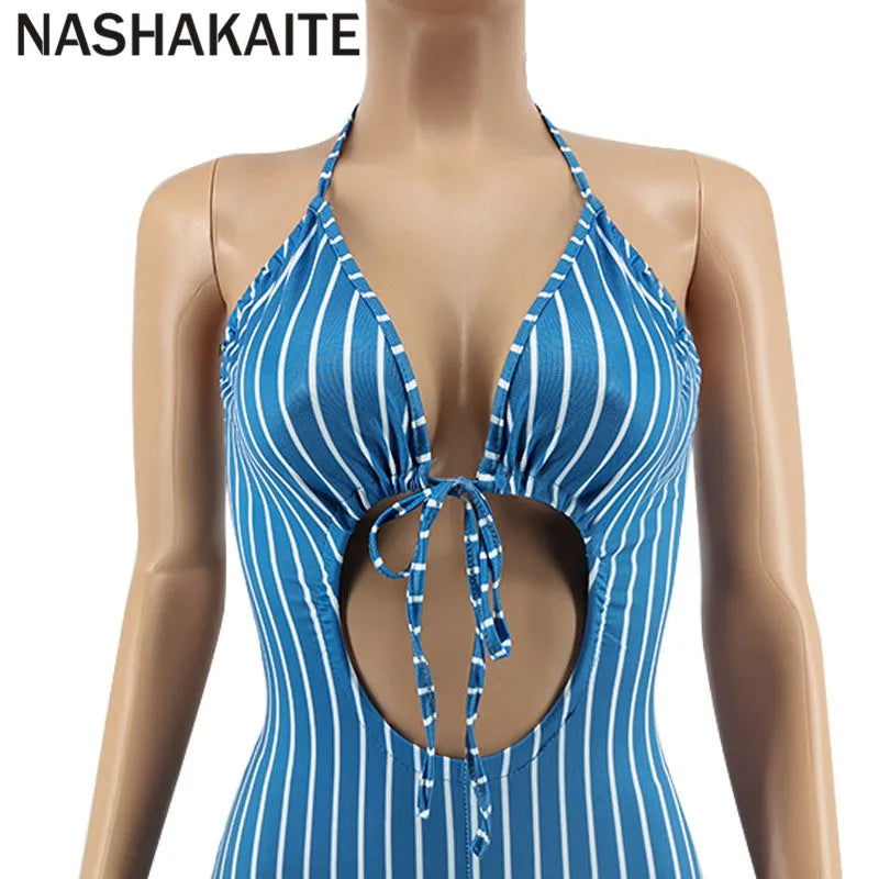 NASHAKAITE Mum And Daughter Clothes Summer Fashion Striped Sexy Sling Jumpsuit Mommy And Me Jumpsuit Family Matching Outfit