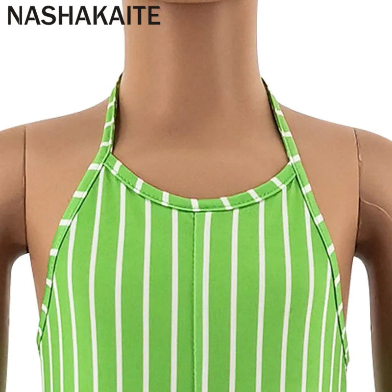 NASHAKAITE Mum And Daughter Clothes Summer Fashion Striped Sexy Sling Jumpsuit Mommy And Me Jumpsuit Family Matching Outfit