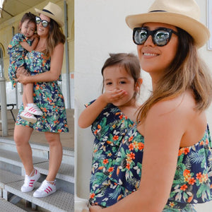 Summer Mom and Daughter Dress Leaf Print One Shoulder Dress Mother Daughter Dresses Mommy and Daughter Matching Clothes