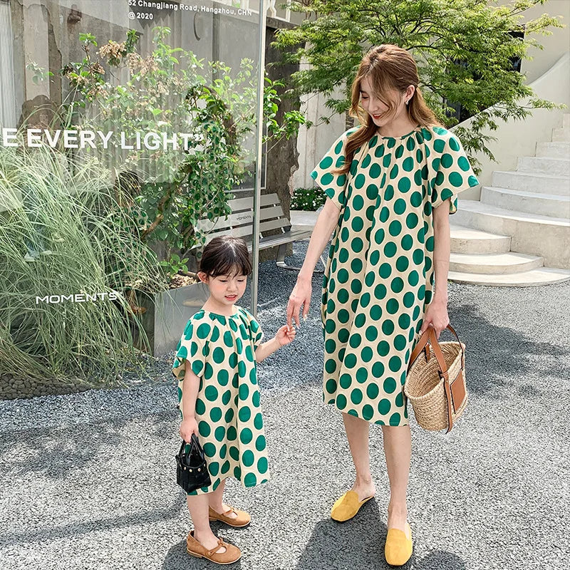 Mom And Daughter Dress Summer Mommy And Daughter Matching Clothes Short Short Sleeve Polka Dot Mommy And Me Same Clothes