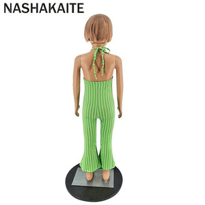 NASHAKAITE Mum And Daughter Clothes Summer Fashion Striped Sexy Sling Jumpsuit Mommy And Me Jumpsuit Family Matching Outfit