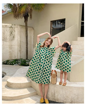 Mom And Daughter Dress Summer Mommy And Daughter Matching Clothes Short Short Sleeve Polka Dot Mommy And Me Same Clothes