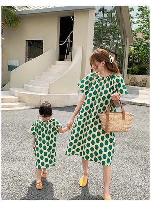 Mom And Daughter Dress Summer Mommy And Daughter Matching Clothes Short Short Sleeve Polka Dot Mommy And Me Same Clothes