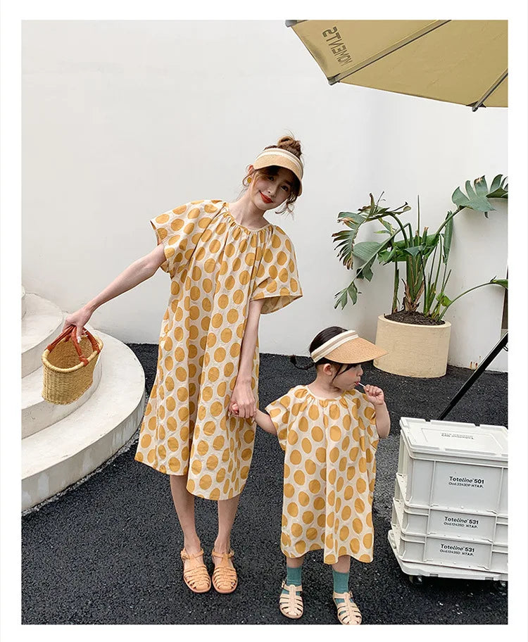 Mom And Daughter Dress Summer Mommy And Daughter Matching Clothes Short Short Sleeve Polka Dot Mommy And Me Same Clothes