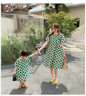 Mom And Daughter Dress Summer Mommy And Daughter Matching Clothes Short Short Sleeve Polka Dot Mommy And Me Same Clothes