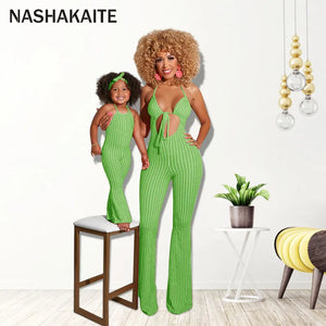 NASHAKAITE Mum And Daughter Clothes Summer Fashion Striped Sexy Sling Jumpsuit Mommy And Me Jumpsuit Family Matching Outfit