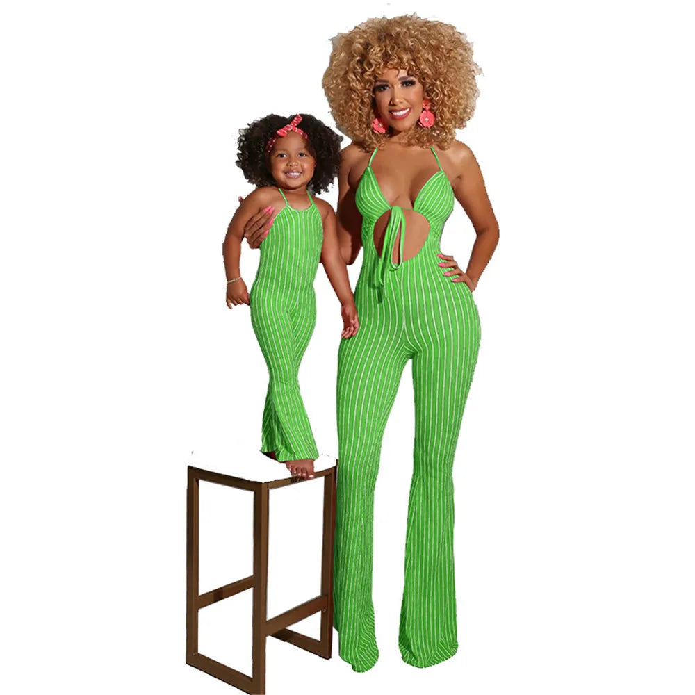 NASHAKAITE Mum And Daughter Clothes Summer Fashion Striped Sexy Sling Jumpsuit Mommy And Me Jumpsuit Family Matching Outfit