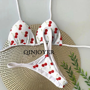 Swimwear Women Cute Heart Print Brazilian Bikini Set Sexy Thong Swimsuit Two Pieces Bathing Suit Women Beach Wear