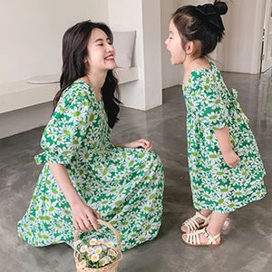 New Fashion Floral Mom And Daughter Dress Cute Family Matching Party Parent-Child Outfits Carnival Mother Kids Clothes