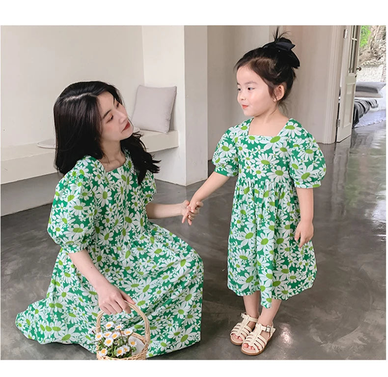 New Fashion Floral Mom And Daughter Dress Cute Family Matching Party Parent-Child Outfits Carnival Mother Kids Clothes