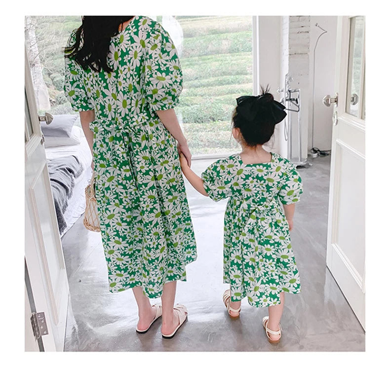 New Fashion Floral Mom And Daughter Dress Cute Family Matching Party Parent-Child Outfits Carnival Mother Kids Clothes