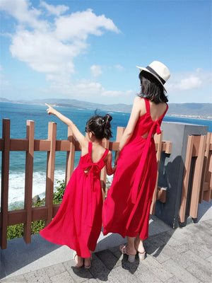 New Women Girls Dress Family Matching Outfits Suspender Backless Mother Daughter Beach Elegant Party Family Look