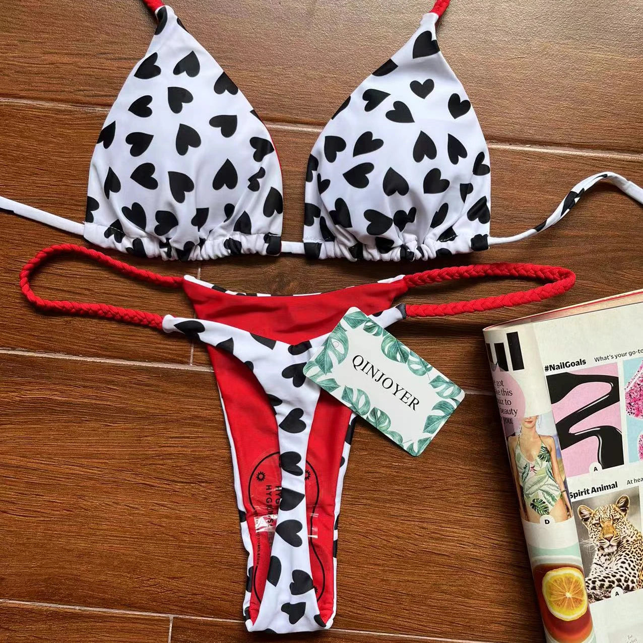 Swimwear Women Cute Heart Print Brazilian Bikini Set Sexy Thong Swimsuit Two Pieces Bathing Suit Women Beach Wear