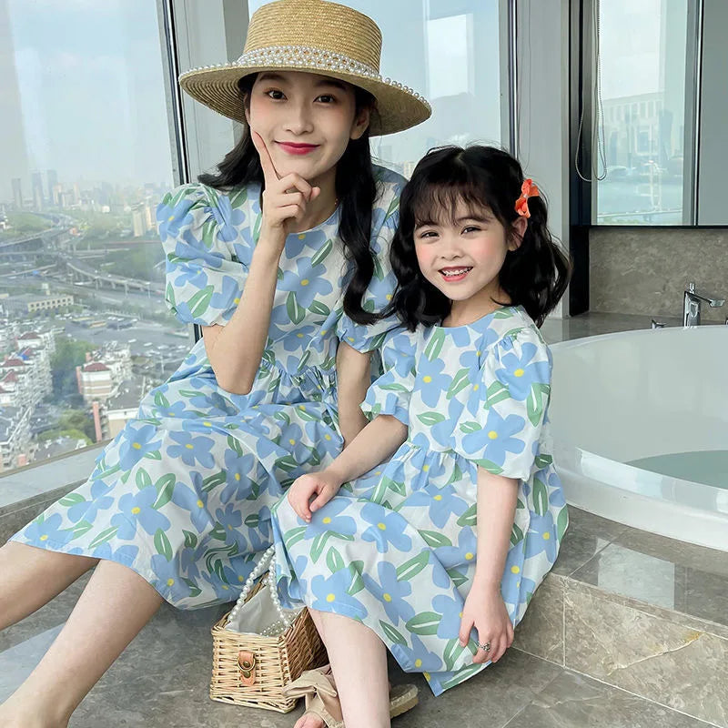 New Fashion Floral Mom And Daughter Dress Cute Family Matching Party Parent-Child Outfits Carnival Mother Kids Clothes