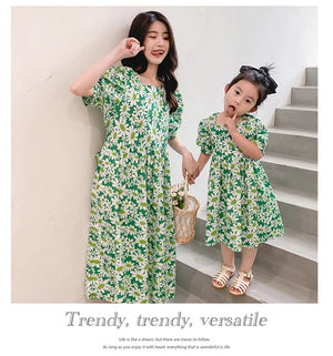 New Fashion Floral Mom And Daughter Dress Cute Family Matching Party Parent-Child Outfits Carnival Mother Kids Clothes