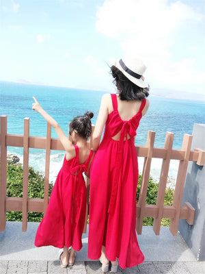 New Women Girls Dress Family Matching Outfits Suspender Backless Mother Daughter Beach Elegant Party Family Look