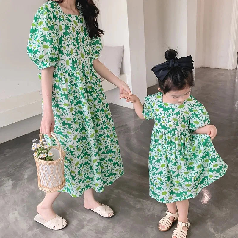 New Fashion Floral Mom And Daughter Dress Cute Family Matching Party Parent-Child Outfits Carnival Mother Kids Clothes