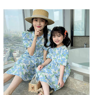 New Fashion Floral Mom And Daughter Dress Cute Family Matching Party Parent-Child Outfits Carnival Mother Kids Clothes