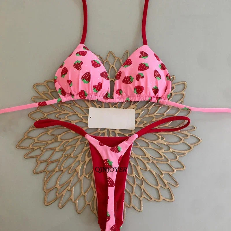 Swimwear Women Cute Heart Print Brazilian Bikini Set Sexy Thong Swimsuit Two Pieces Bathing Suit Women Beach Wear