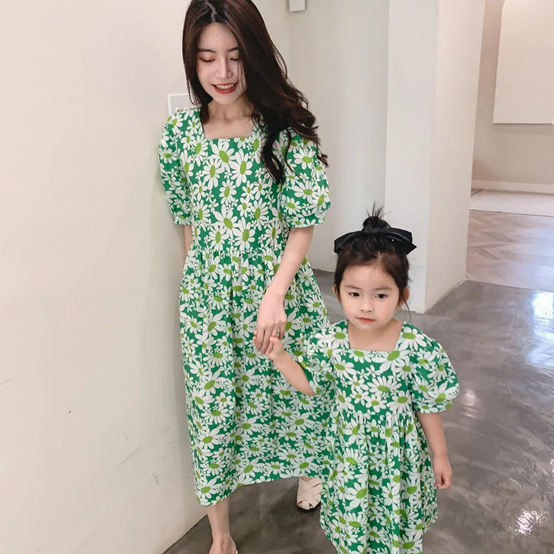 New Fashion Floral Mom And Daughter Dress Cute Family Matching Party Parent-Child Outfits Carnival Mother Kids Clothes