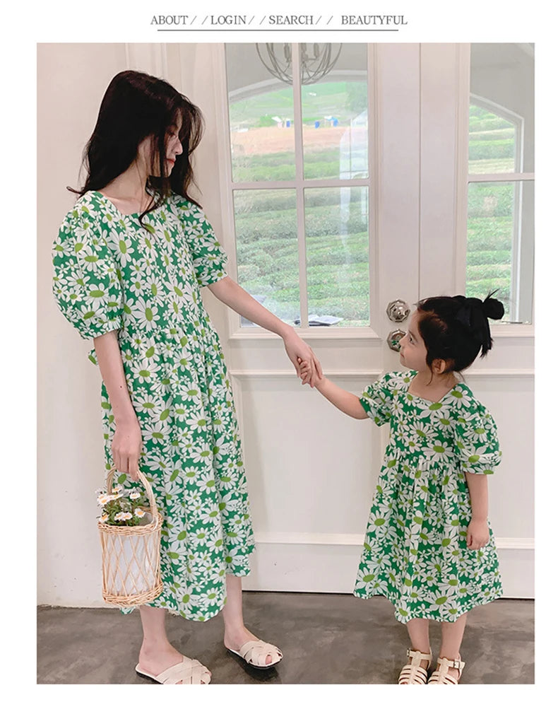 New Fashion Floral Mom And Daughter Dress Cute Family Matching Party Parent-Child Outfits Carnival Mother Kids Clothes