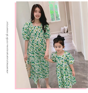 New Fashion Floral Mom And Daughter Dress Cute Family Matching Party Parent-Child Outfits Carnival Mother Kids Clothes