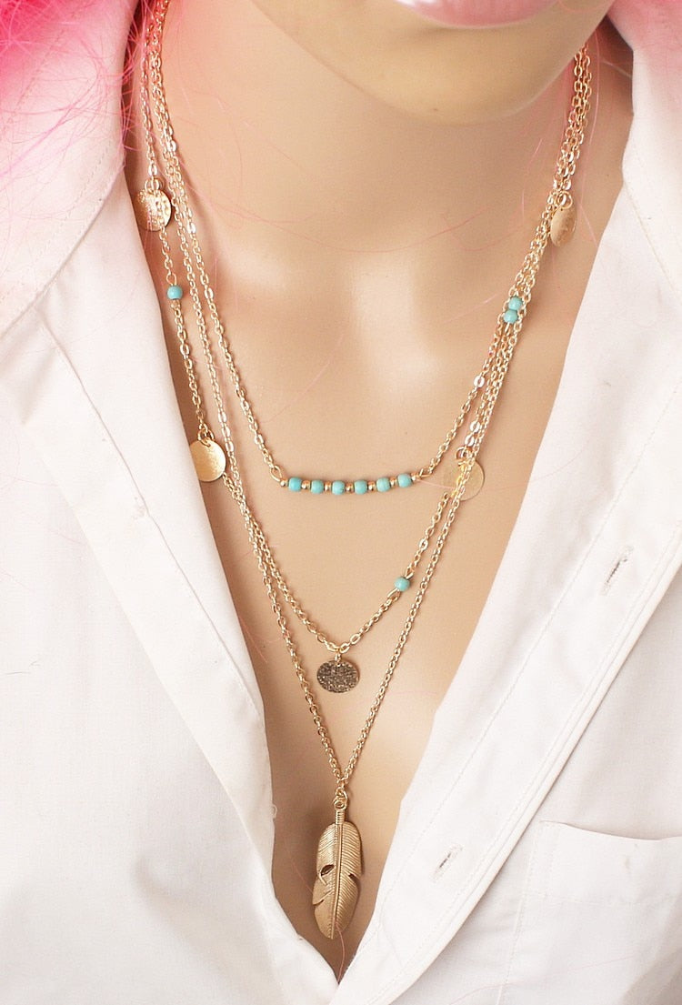 Hot Fashion Gold Color Multi layer Coin Tassels Lariat Bar Necklaces