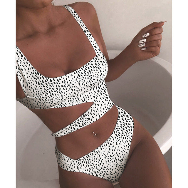 Cut Out One Piece Swimsuit Female Sexy Push Up Monokini White High Cut