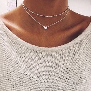 Moon Star Crystal Heart Choker Necklace