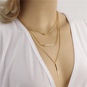 Hot Fashion Gold Color Multi layer Coin Tassels Lariat Bar Necklaces