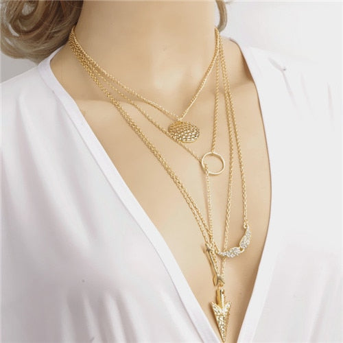 Hot Fashion Gold Color Multi layer Coin Tassels Lariat Bar Necklaces