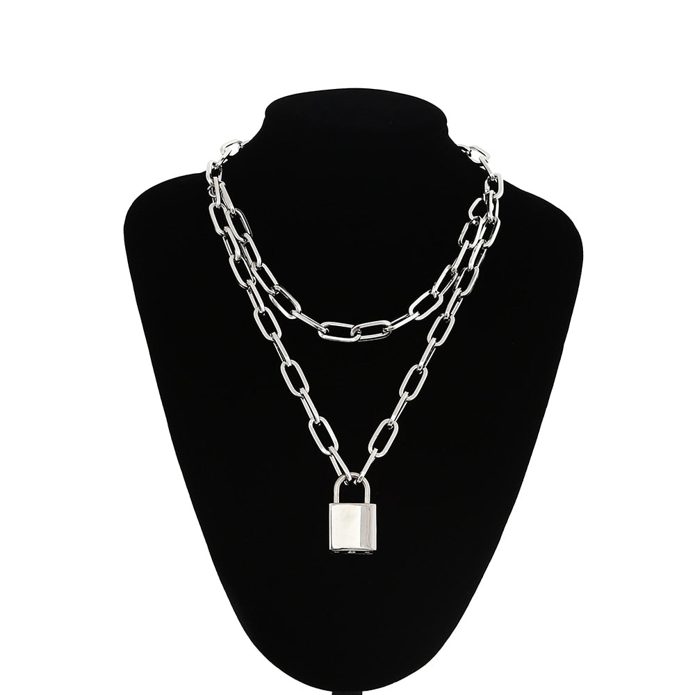 Double layer Lock Chain necklace