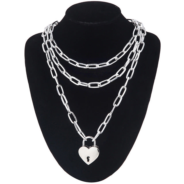 Double layer Lock Chain necklace