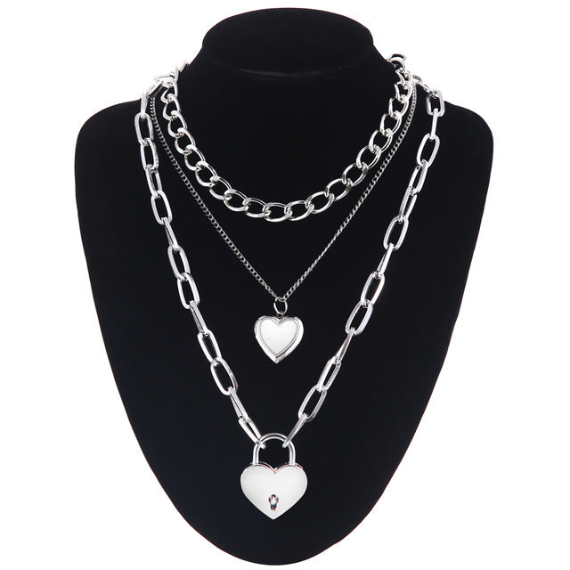 Double layer Lock Chain necklace