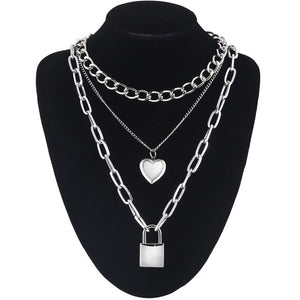 Double layer Lock Chain necklace