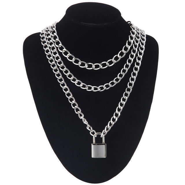 Double layer Lock Chain necklace