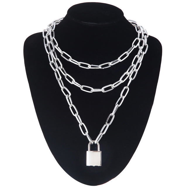 Double layer Lock Chain necklace