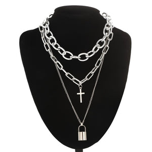 Double layer Lock Chain necklace