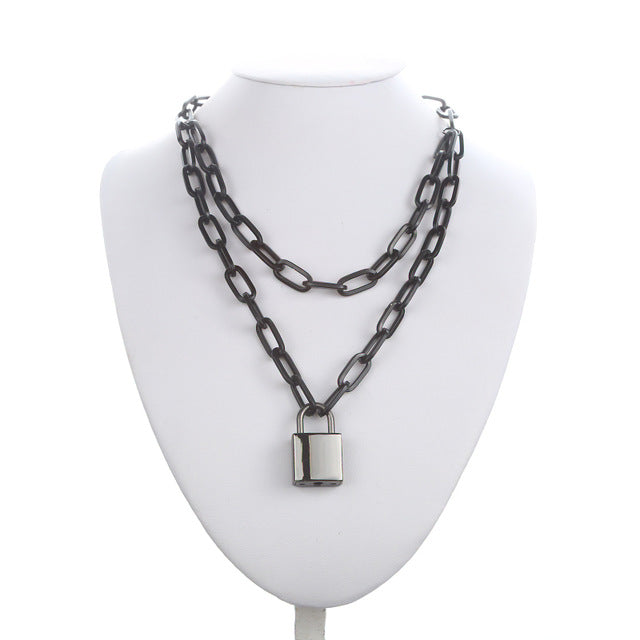 Double layer Lock Chain necklace